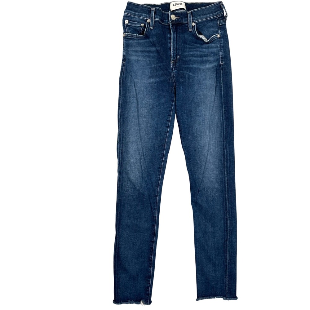 AGOLDE Jamie Jeans 25 Dark Blue Skinny Frayed Hem High Rise USA VTG